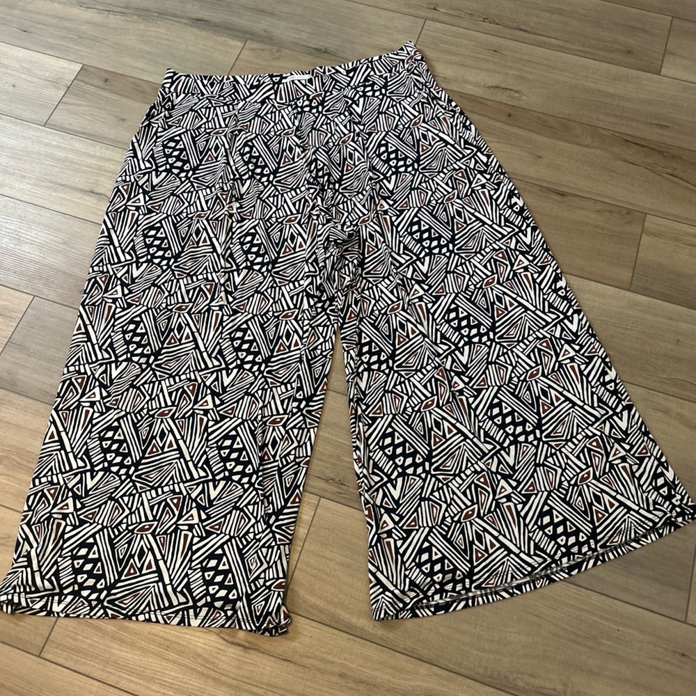 Catos super wide leg Pants Pullon Travel Comfy Workwear Geometric Print